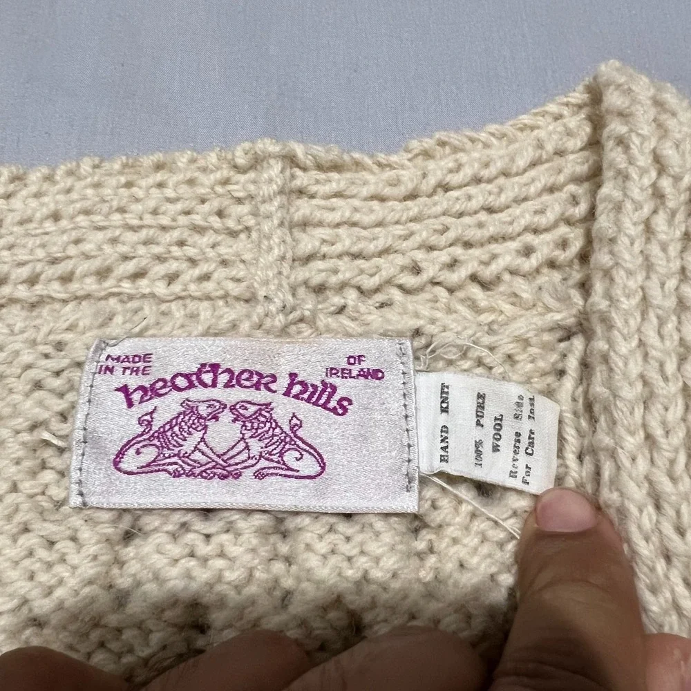 Heather Hill Mens Ivory Hand Chunky Cable Knit Wool Buttons Cardigan Sweater